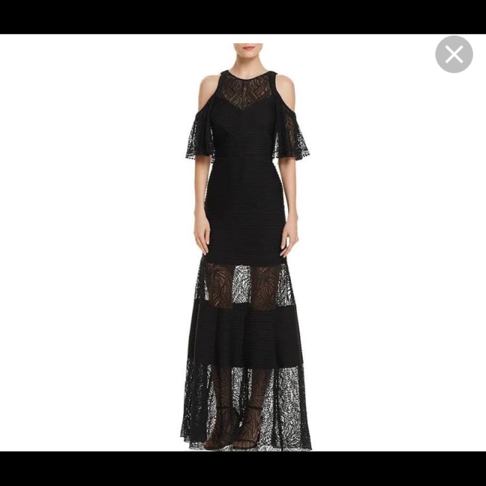 TADASHI SHOJI Esme Embroidered Gown W/ Jersey Pintuck In Black